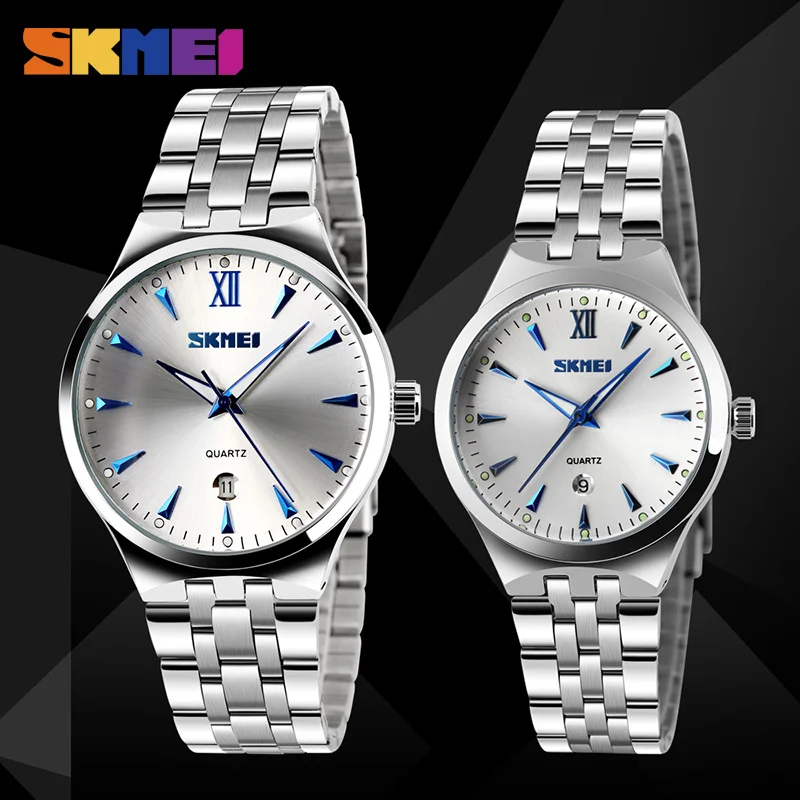 SKMEI Men Women Stainless Steel Quartz Wristwatches Top Brand Calendar Fashion Watch Waterproof Sport Watches Relogio Masculino 