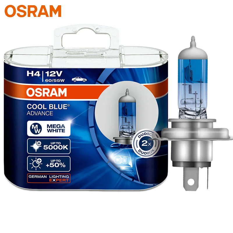 

OSRAM Cool Blue Advance H4 9003 12V 60/55W 5000K Cool Blue White Xenon Look Auto Headlight Car High Low Beam 62150CBA (Twin)