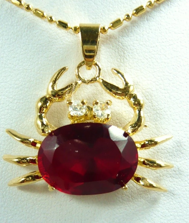 Gem Chocker Maxi Undertale Pingente Sterling-Gioielli Gem Classic Peridot Ovale Dei Monili Rosso Zircone Crab Pendente Della Collana