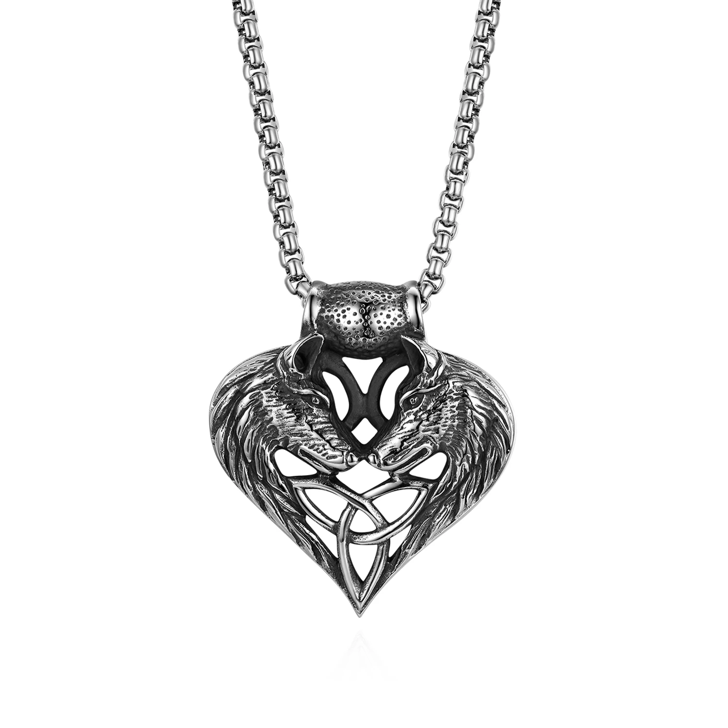 

BONISKISS Men's Trendy Necklaces Colar Classic Pendant Heart Pattern Long Suspension Collier Fashion Stainless Steel Men's Chain
