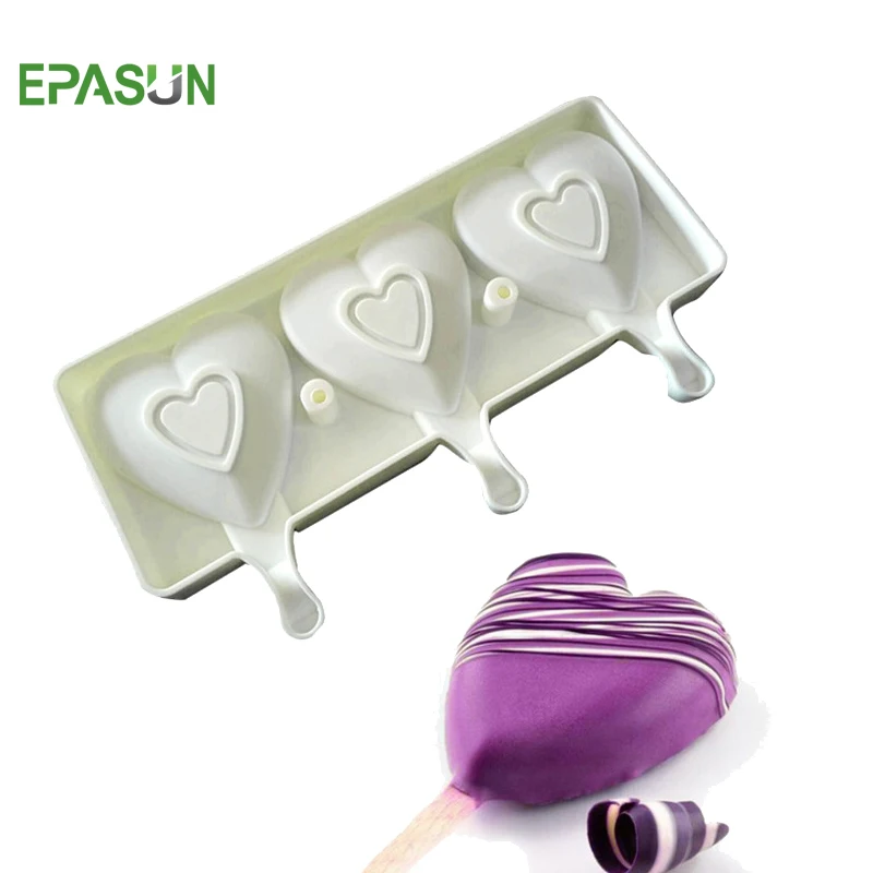 

EPASUN 3 Bar Heart Silicone Ice Cubes Tray Cream Maker Mold Popsicle Candy Tools Pop Lolly Bar Frozen Mold DIY Dessert Mould