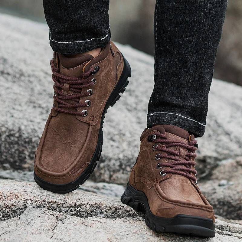 Осенне-зимние уличные ботинки мужская обувь мужские повседневные Нескользящие ботинки на резиновой подошве для взрослых Мужская рабочая обувь, обувь кроссовки