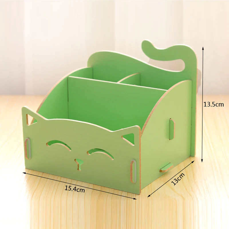 

New Candy colors Cute Cat Office Wood storage box desk debris box School Students stationery Holders 734