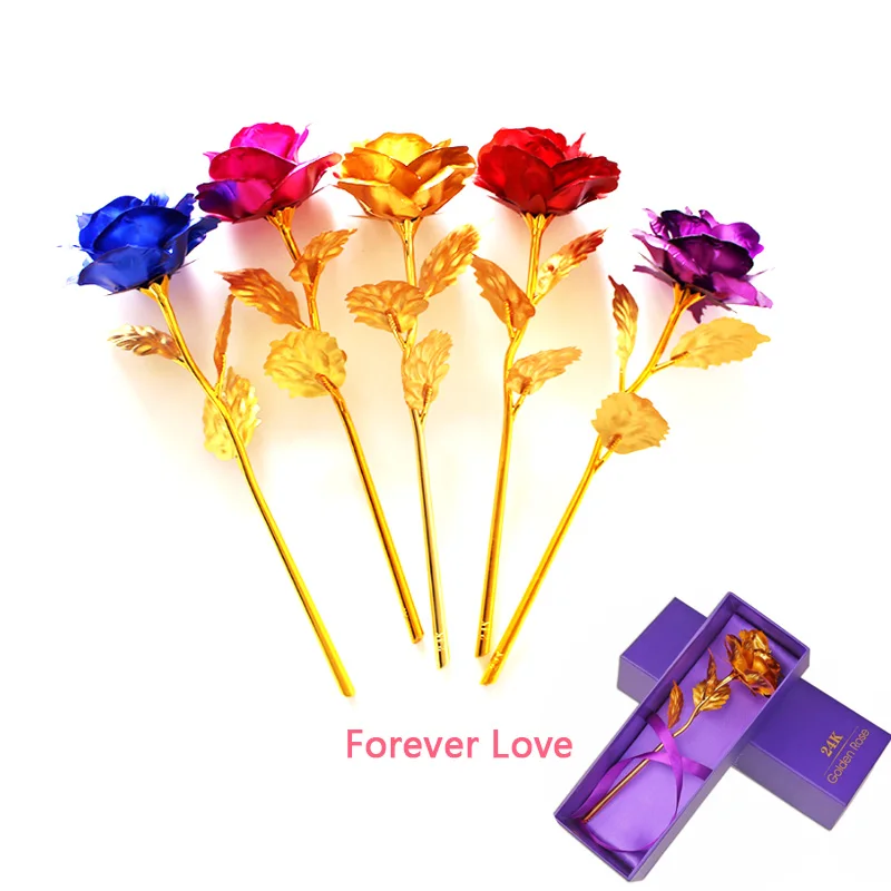 

Foil Plated Rose Forever Love Rose Flowers Valentine's Day Gift lover's Rose Artificial flower Wedding Decoration Whit Box
