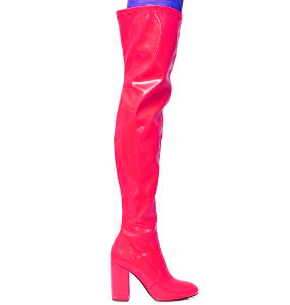 ARQA/популярные модные однотонные Женские Сапоги выше колена высокие сапоги из лакированной кожи на высоком каблуке женские высокие сапоги-трубы - Цвет: Красный