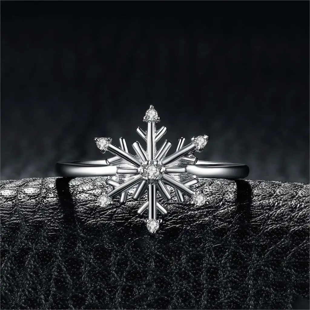 JewelryPalace Fashion Silver Rings For Women Elegant Snowflakes Shape Design Cubic Zirconia Ring 925 Sterling Silver Rings Gifts