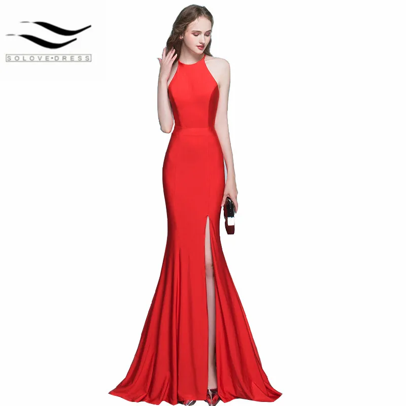 

New Style Sexy Halter Neckline Womens Mermaid Red Green White Balck Mermaid Prom Dresses Long Formal Evening Dress Free Shipping