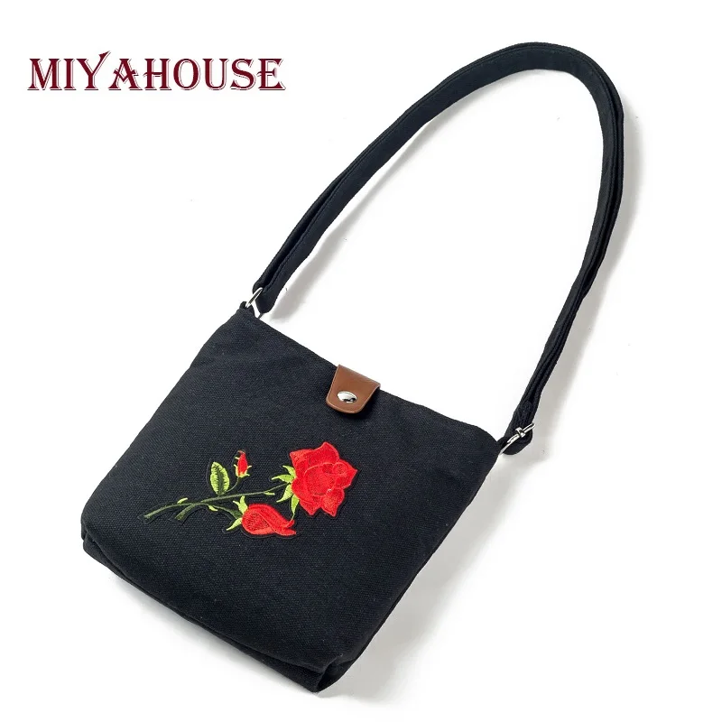 

Miyahouse Canvas Embroidery Design Shoulder Bag For Girls Rose Printed Small Phone Bag Mini Messenger Bag Female