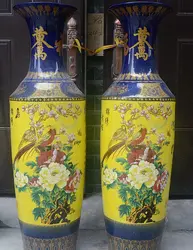 50 "Огромный Китай Фарфор Королевский Благоприятный Птиц Богатство Цветов Бутылка Ваза Пара