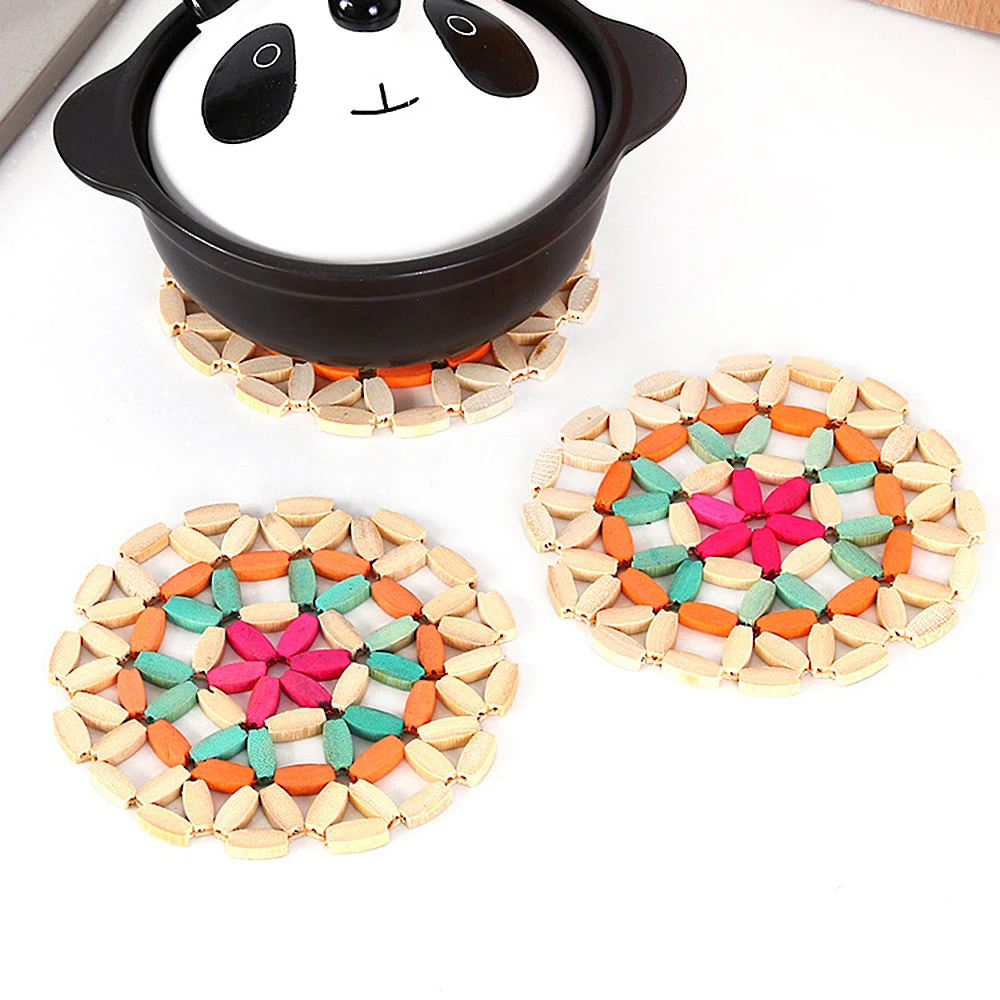 

Bamboo Placemats Color Pot Mats Home Insulation Bowl Round Coaster Mats table mats for dining table