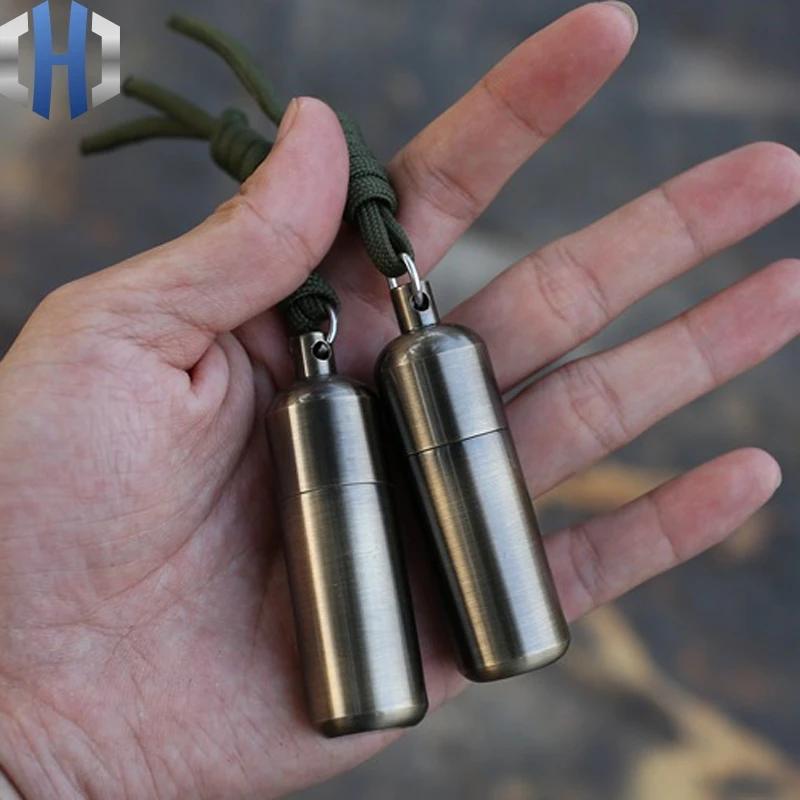 

Vintage Brass Waterproof Canister Small Seal Bottle Outdoor Camping Tool First Aid Pill Bottle