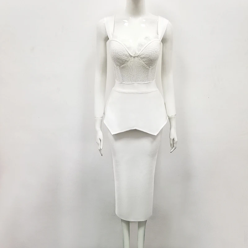 

2019 European and American spring and summer new sling V-neck lace and knee Women's bandage sexy fashion wholesale