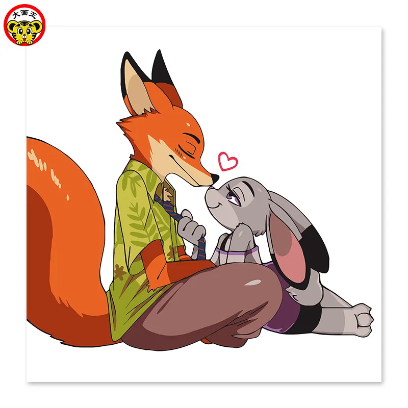 Красная Лиса, серый кролик, любовь друг к другу безумный город животных DIY Цифровая живопись, рисунок на ткани