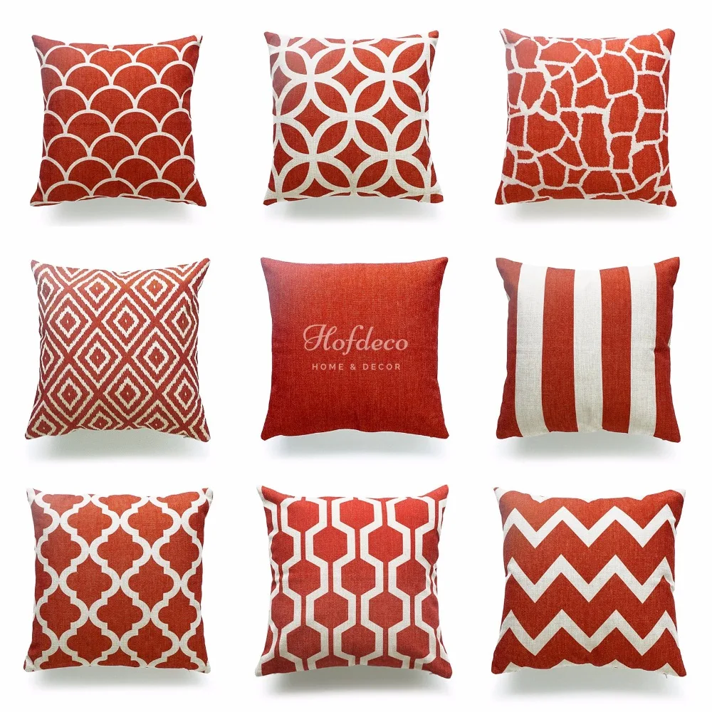 Decorative Throw Pillow Case Burnt Orange Geometric Cotton