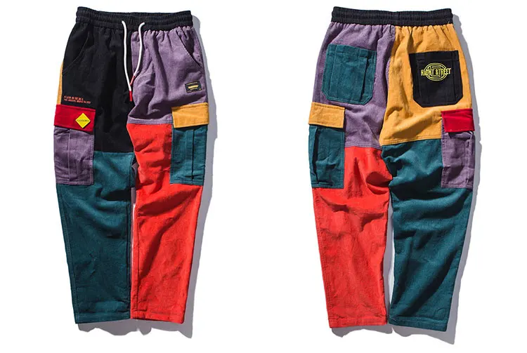 Corduroy Color Block Patchwork Cargo Pants 1