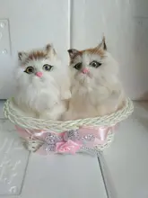 7x7x10cm white two cats model with one basket polyethylene furs handicraft Figurines Miniatures decoration toy a2358
