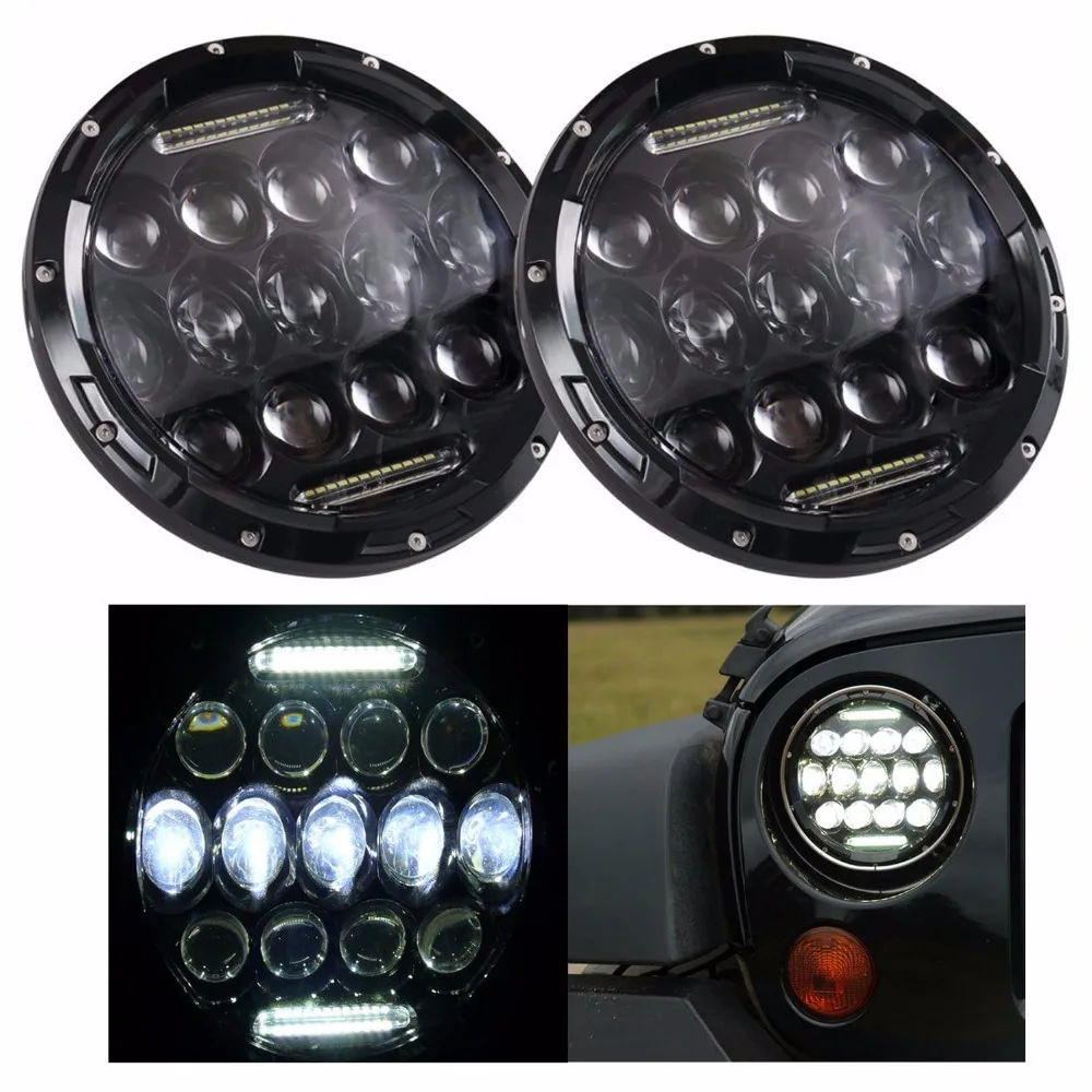 

2PCS 7 Inch Round LED Headlight 75W Multi-Beam Low/High w/DRL Black Housing 7" Headlamp for Jeep Wrangler