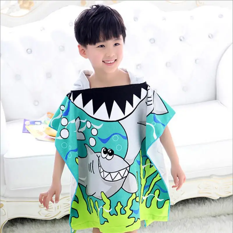 

60 X 85cm Baby Comfortable Bath Towel Soft Shark Pattern Cartoon Hooded Beach Towel Boys Girl Children Baby Care Towel