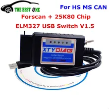 Лучший ELM327 USB V1.5 переключатель для Mondeo для Kuga 25K80 Чип поддержка HS MS CAN BUS английский и русский ELM 327 1,5