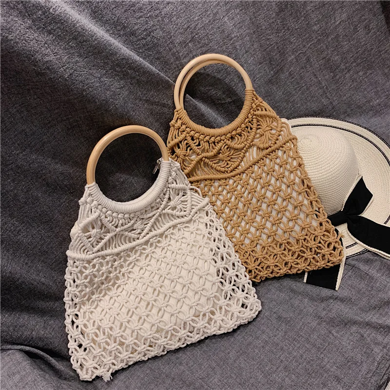 

Female Beach Bag Tote Bags For Women 2019 Summer Cotton Fabric Designer Handbags Ladies Knitting Bag Sac A