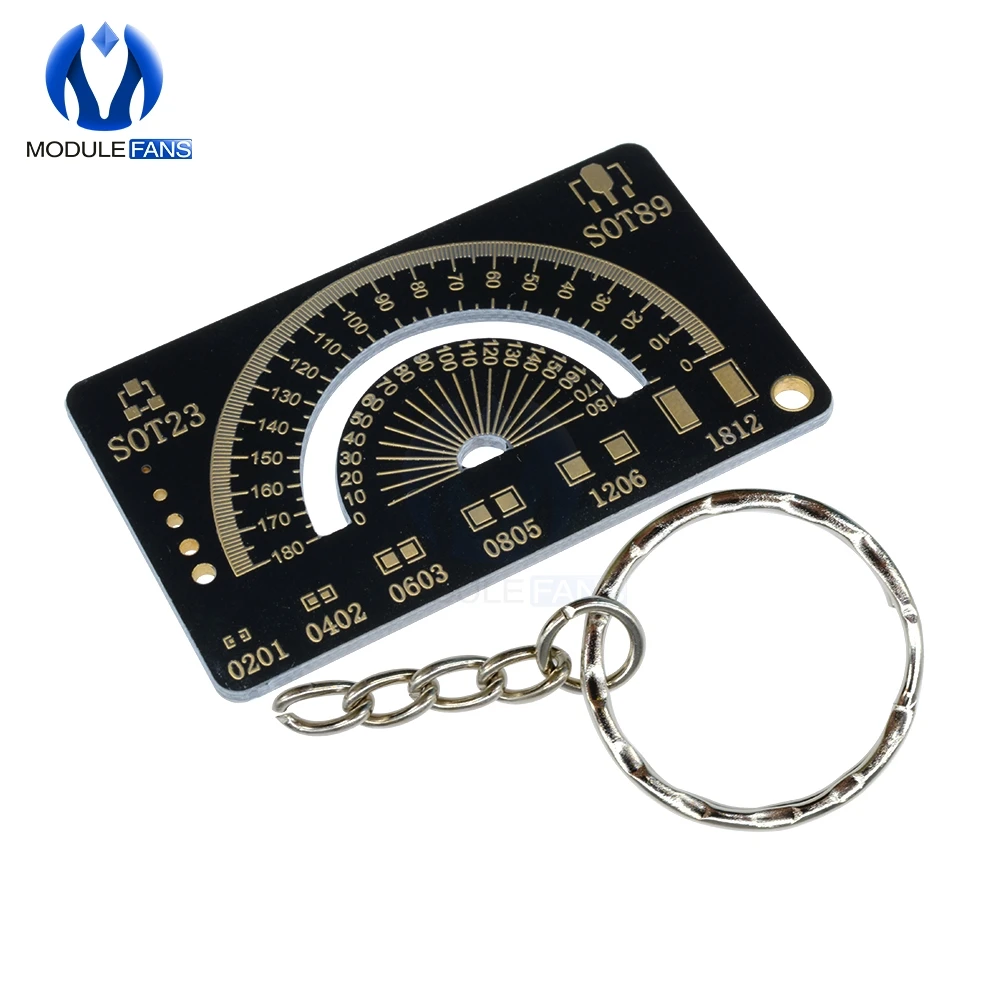 

Measuring Tool Multifunctional PCB Ruler Resistor Capacitor Chip IC SMD Diode Transistor Package Keychain Reference 180 Degrees