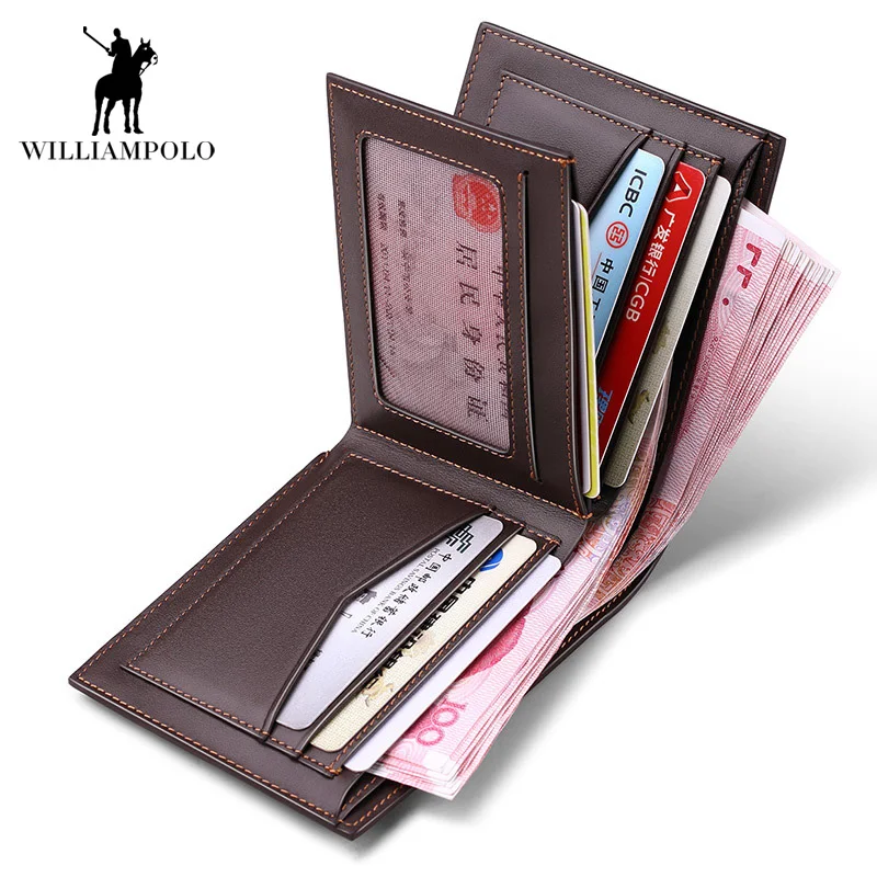 Мужской кошелек из коровьей кожи WilliamPOLO деловой Повседневный короткий с
