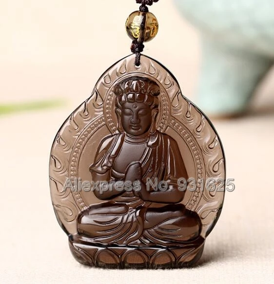 Natural Black Obsidian Carved Chinese Amulet Buddha Lucky Pendant Beads Necklace