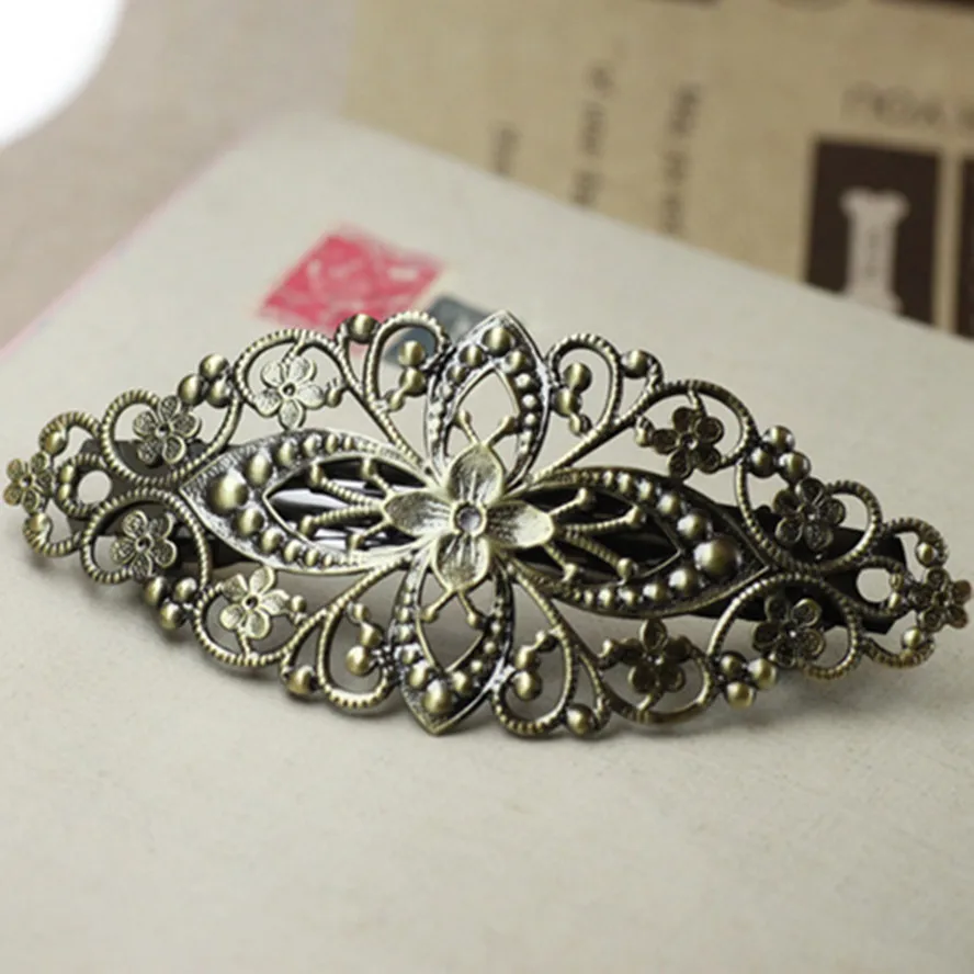 Woman Fashion French Hair Barrettes Antique bronze filigree Hair Clips