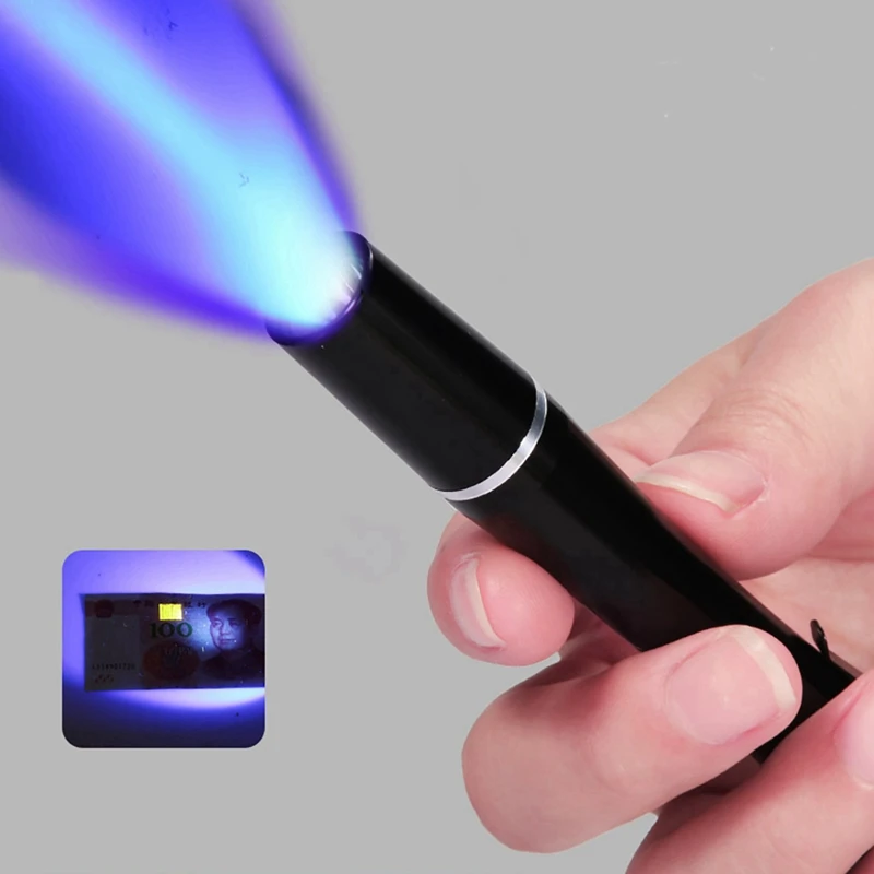 

Mini LED Clip Shaped Flashlight Pen Shape Battery Operated Aluminium Alloy Purple Light Lighting Tool Gift Banknote verification