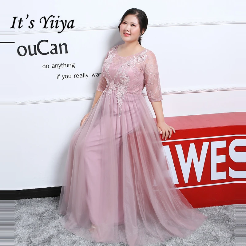 

It's YiiYa Evening Dress 2018 O-Neck Tulle Plus Size Lace Up Flower Fashion Designer A-Line Girls Party Dress DM057