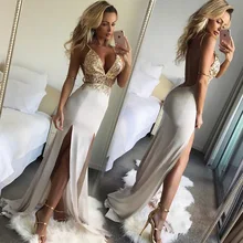 Women Elegant High Slit Evening Dress V-neck Backless Formal Party Prom Dress Women Elegant High Slit Evening Dress V-neck Backless Formal Party Prom Dress