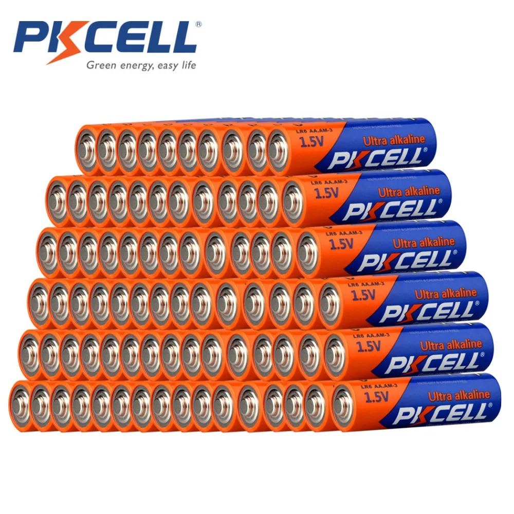 80 X батареи PKCELL 1,5 V AA LR6 AA щелочные батареи AA LR6 AM3 Baterias 2A батареи для MP3 игрушек и т. Д