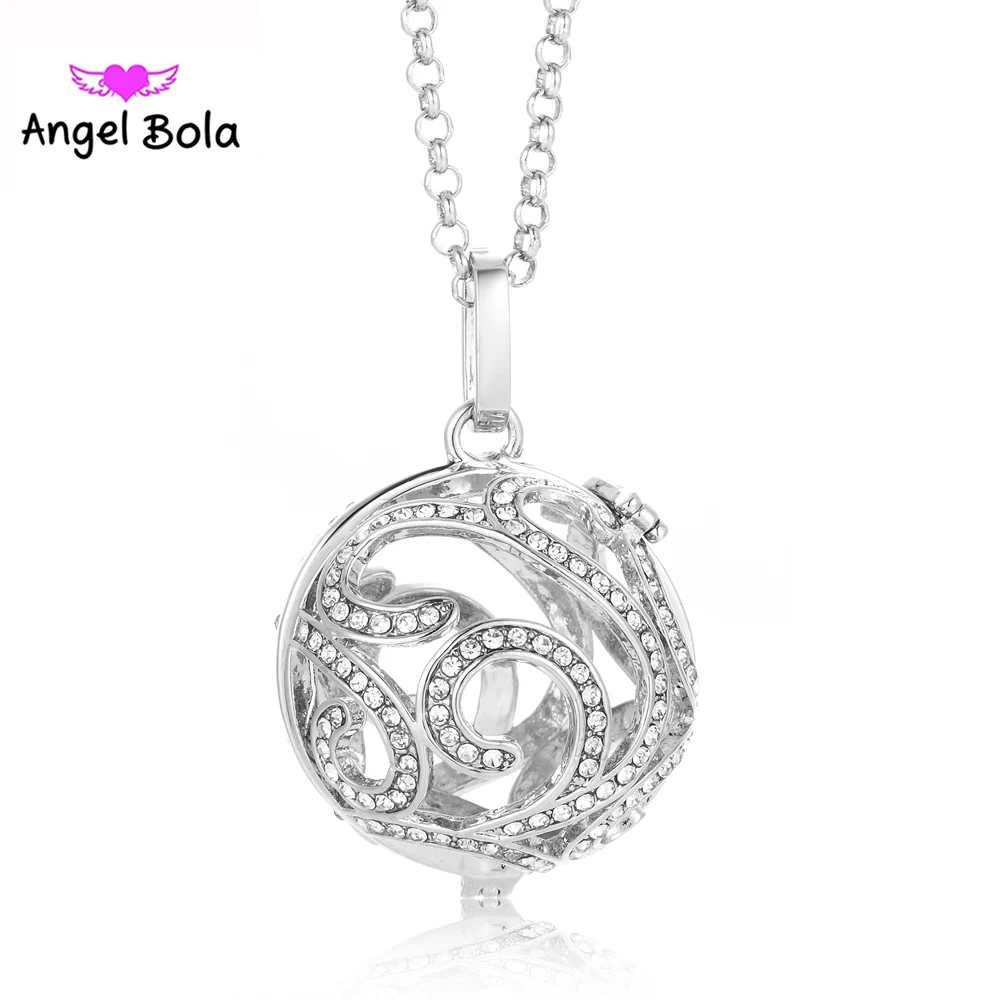 

Interchangeable Essential Oil Cage 20.5mm DIY Rainstone Angel Ball Pendant Harmony Caller Chain Necklace Jewelry for Women NL107