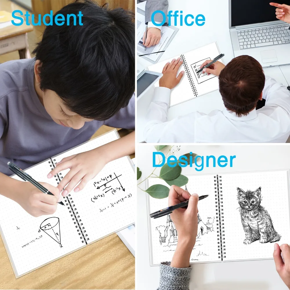 NEWYES A4 Smart Erasable Notebook Paper Reusable Wirebound Black Notebook App Connect Microwave Erase With pen for kids Students