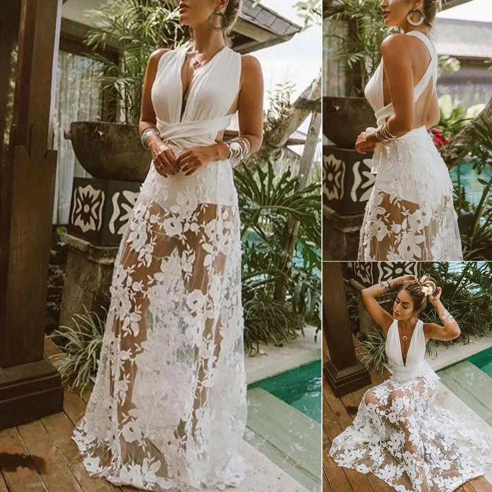 

Womens Boho Halter Backless Floral Party Evening Long Maxi Dress Beach Sundress