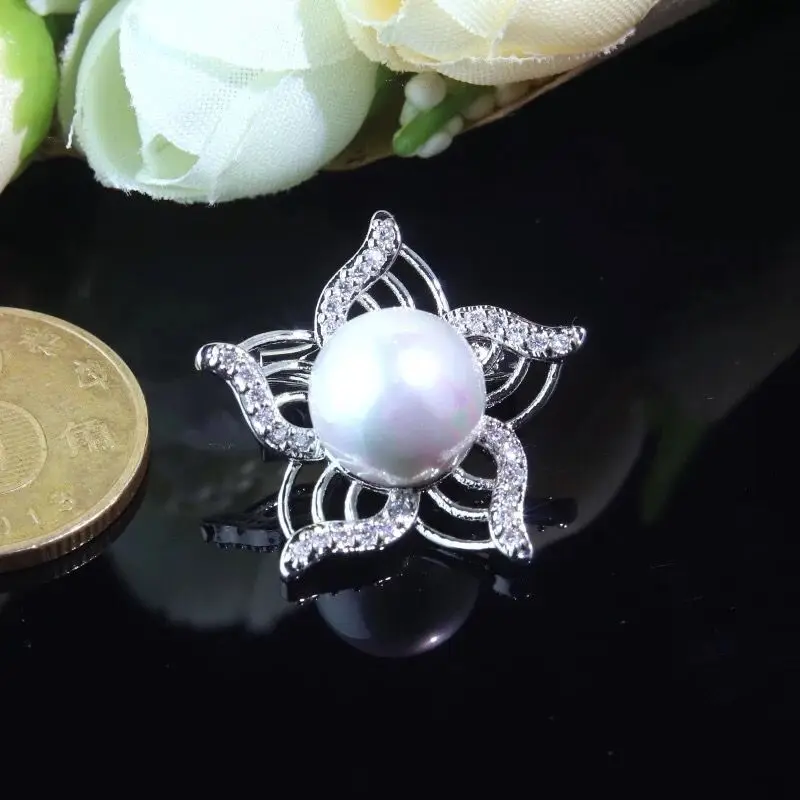 

925 sterling silver ring, natural freshwater big pearl ring for women flowers romantic zircon ring wedding party birthday gift