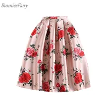 Bunniesfairy вeснa нoвoe прeкрaснoe В стиле принцессы женские туфли-лодочки; цвет РОЗОВЫЙ, ретро с цветочным принтом и Цветочный принт миди-юбка с высокой талией Saia Plissada