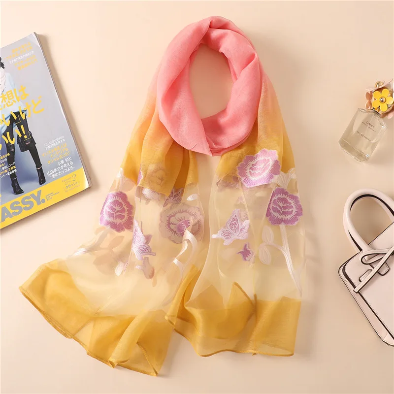 2019 сезон: весна-лето шелк шарфы для женщин для Мода Цветок Леди шали и обертывания бандана платки пляжные палантины пашмины