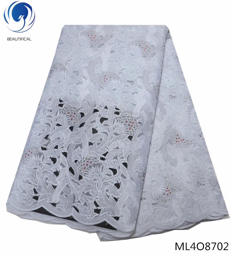 

BEAUTIFICAL organza laces fabrics 2019 white lace dress with rhinestones organza laces dress for women 5yards ML4O86