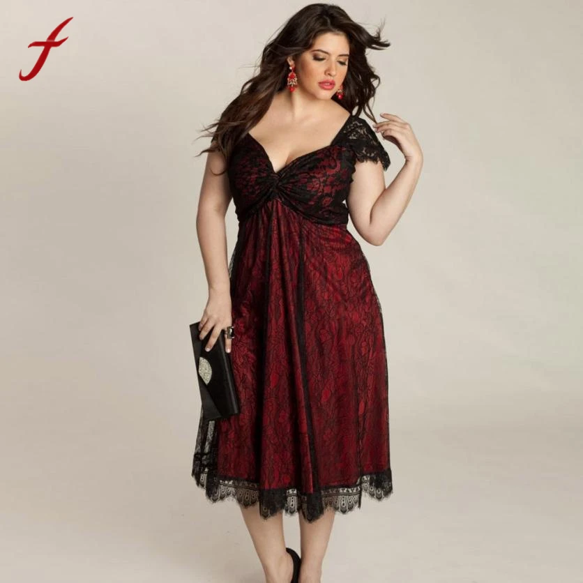 

Plus Size Women Sleeveless Lace Long Evening Party Prom Gown Formal Dress