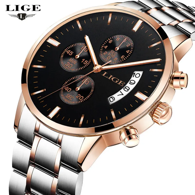 

LIGE Men Watches Luxury Brand Men's Fashion Sport Quartz Watch Man Full Steel Multifunction Waterproof Clock Relogio Masculino