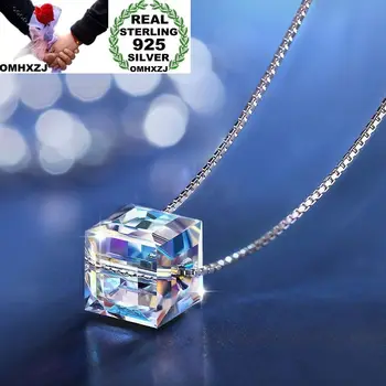 

OMHXZJ Wholesale European Fashion Woman Girl Party Wedding Gift Cube AAA Zircon 925 Sterling Silver Pendant Necklace NA12