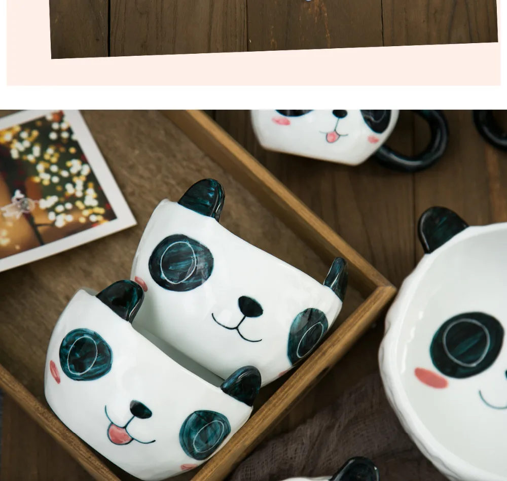 3D Мультяшные каваи мистер панда и Mrs Panda кофейные чашки чаши тарелки мешалки посуда наборы посуды для детей 1 шт