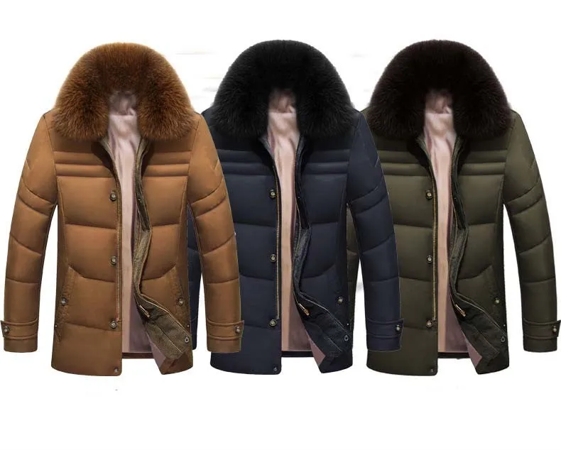 Зимняя мужская куртка, одноцветная, высокое качество, мужская куртка, белый утиный пух, пальто, парка с натуральным лисьим мехом, капюшон