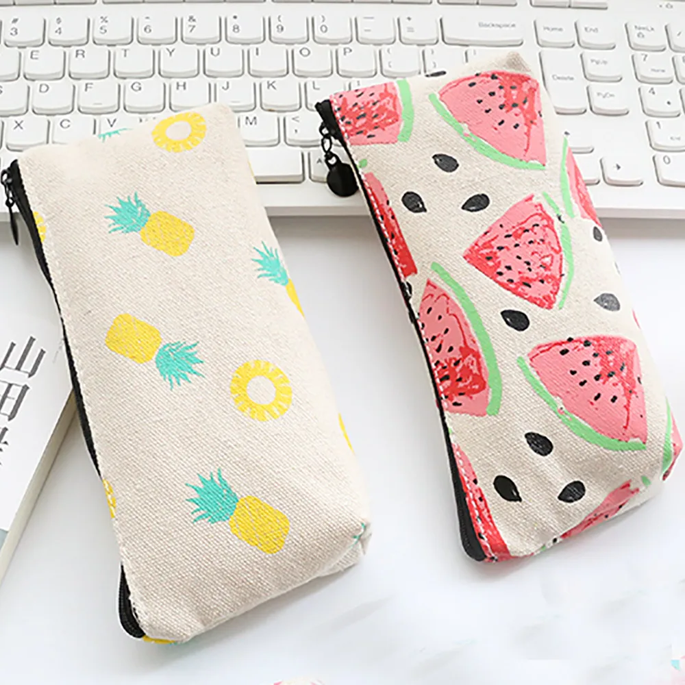 

Women Canvas Fruits Stationery Coin Purse Pencil Pen Case Makeup Bag Printing Cute Watermelon pineapple Pouch Case bolsa kawaii1