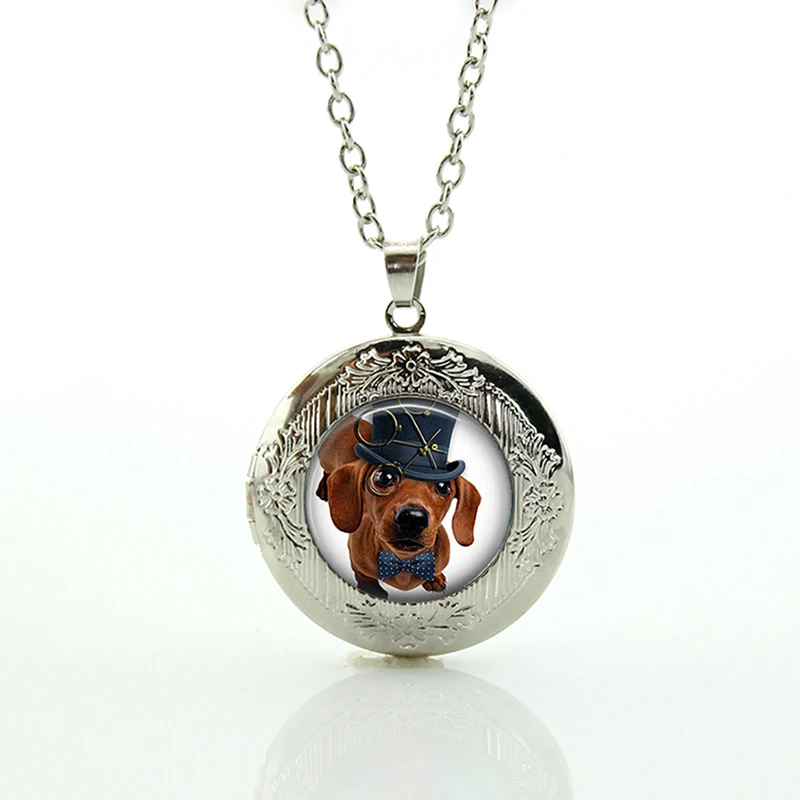 

Steam punk Dachshund necklace cu Dog in Top Hat jewelry Handcrafted glass Cabochon puppy dog lover locket pendant jewellery N779