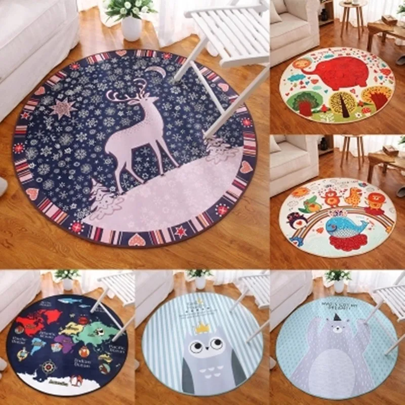 

Cartoon Round Carpet Bedroom Living Room Alfombras Dormitorio Infantil Chair Mat Anti-slip Kids Crawling Rugs Pads Tapis