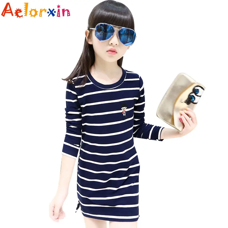 2018 enfants filles robe coton rayé à manches longues filles vêtements automne décontracté enfants filles robe 4 5 6 7 8 9 10 11 12 13 ans
