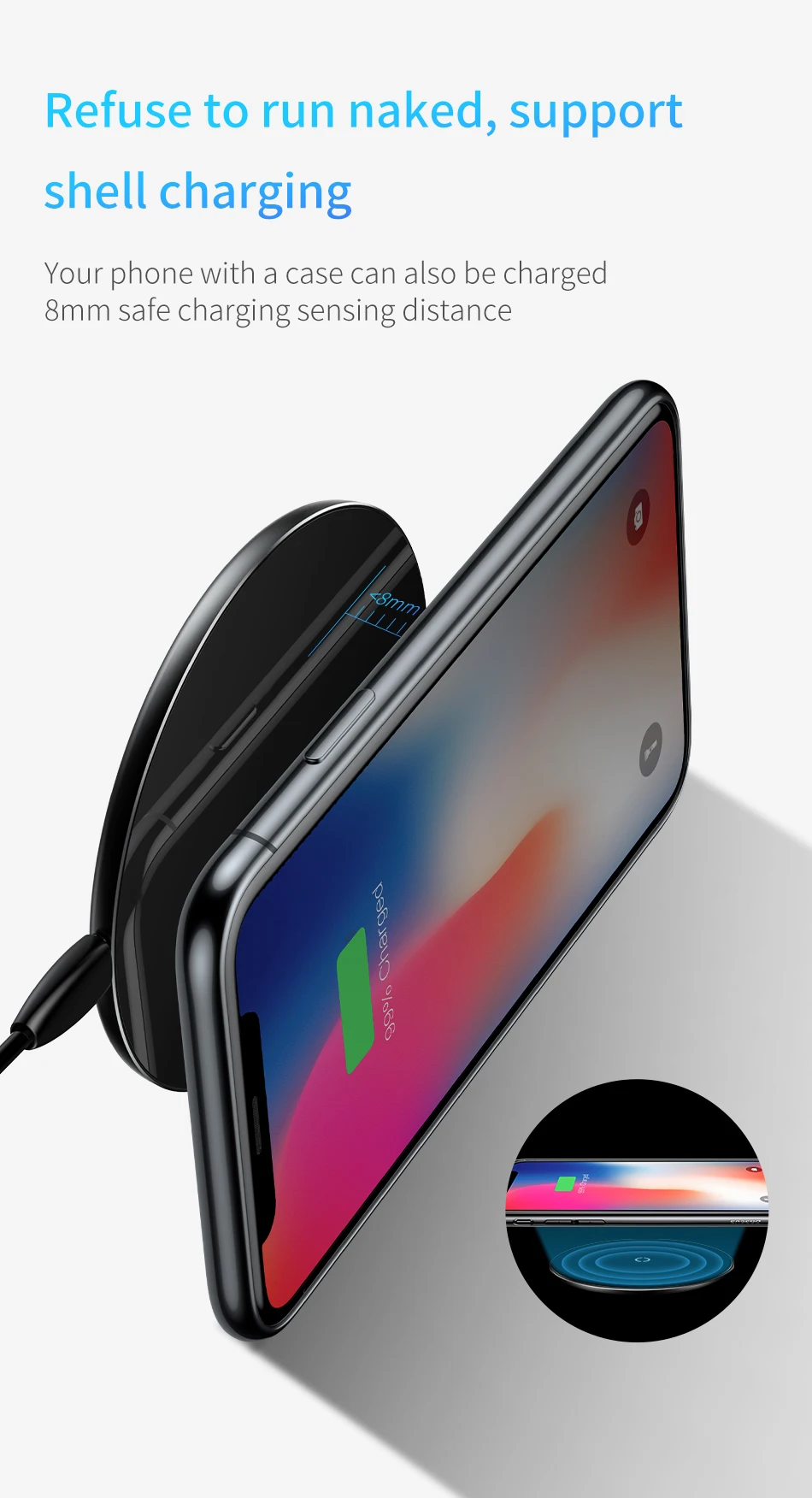 Baseus 10 Вт Qi Беспроводное зарядное устройство для iPhone XR XS Max X 8 прозрачная стеклянная Беспроводная зарядная площадка для samsung Galaxy S9 S8 Note 10