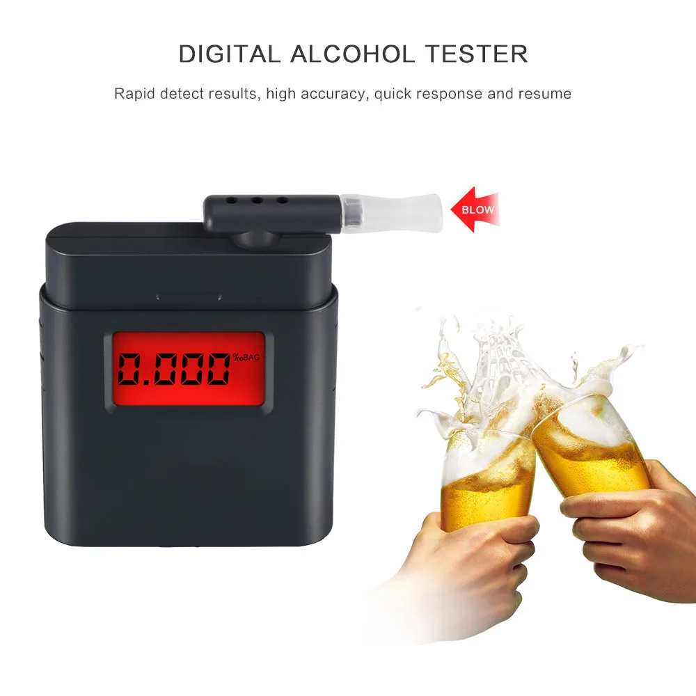 Onever 360 درجة للتدوير الكحول البسيطة lcd الرقمية الكحول كاشف الكحول للسائقين محلل مع 5 المعبرة Onever 360 درجة للتدوير الكحول البسيطة lcd الرقمية الكحول كاشف الكحول للسائقين محلل مع 5 المعبرة